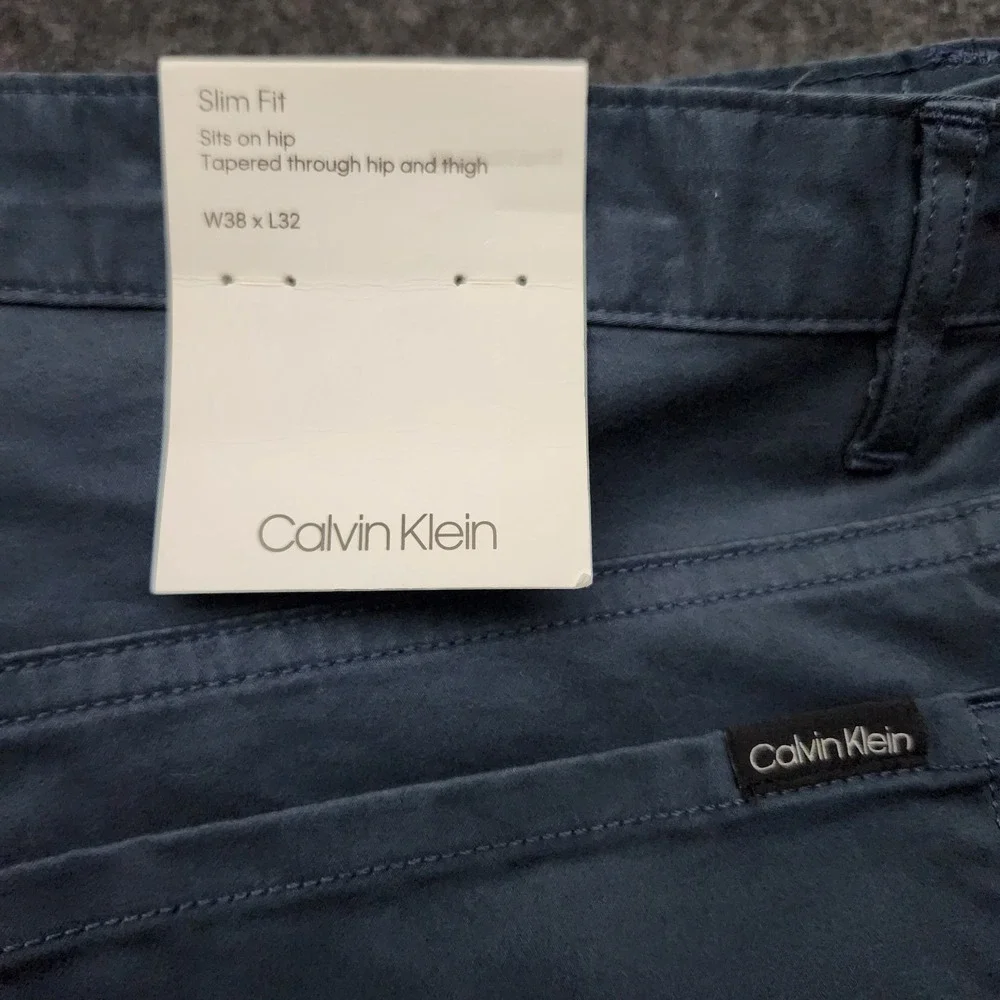 Calvin Klein Mens 38x32 Blue Slim Fit Tapered Leg‎ Chino Pants 